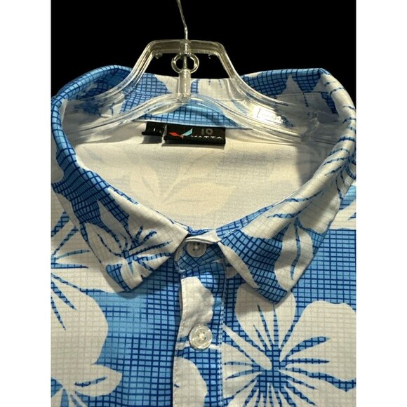 Yatta Golf Polo Shirt Mens M Blue Floral Hawaiian Print Performance Short Sleeve - Picture 2 of 7